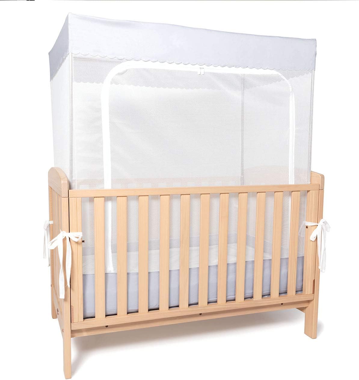 YeTrini Crib Safety Tent,See Through Mesh Crib Netting Mosquito Nets Sturdy Crib Cover to Keep Toddler from Climbing Out ,to Keep Cats Out,to Keep Baby in-Gray Pack of 2
