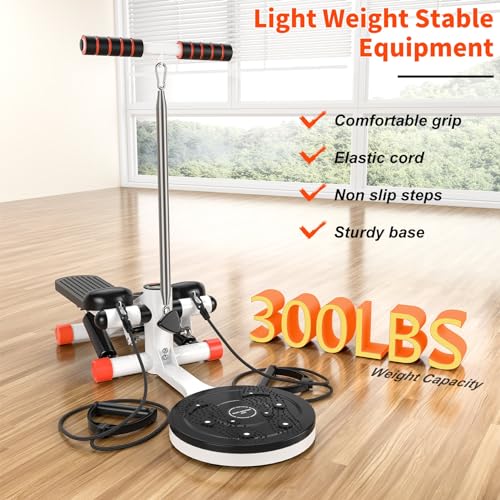 Mini Twist Stepper with Resistance Bands, Stepper Machine with 330LBS Weight Capacity, Mini Stepper with Adjustable Twist Table, LCD Monitor, for Full Body Workout,Smooth and Quiet