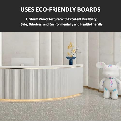 Modern Curved Shaped Reception Desk, Company Bar Table Front Desk, Consultation Office Desk Retail Cashier Counter (Pink, 59" L*24" W*39.4" H)