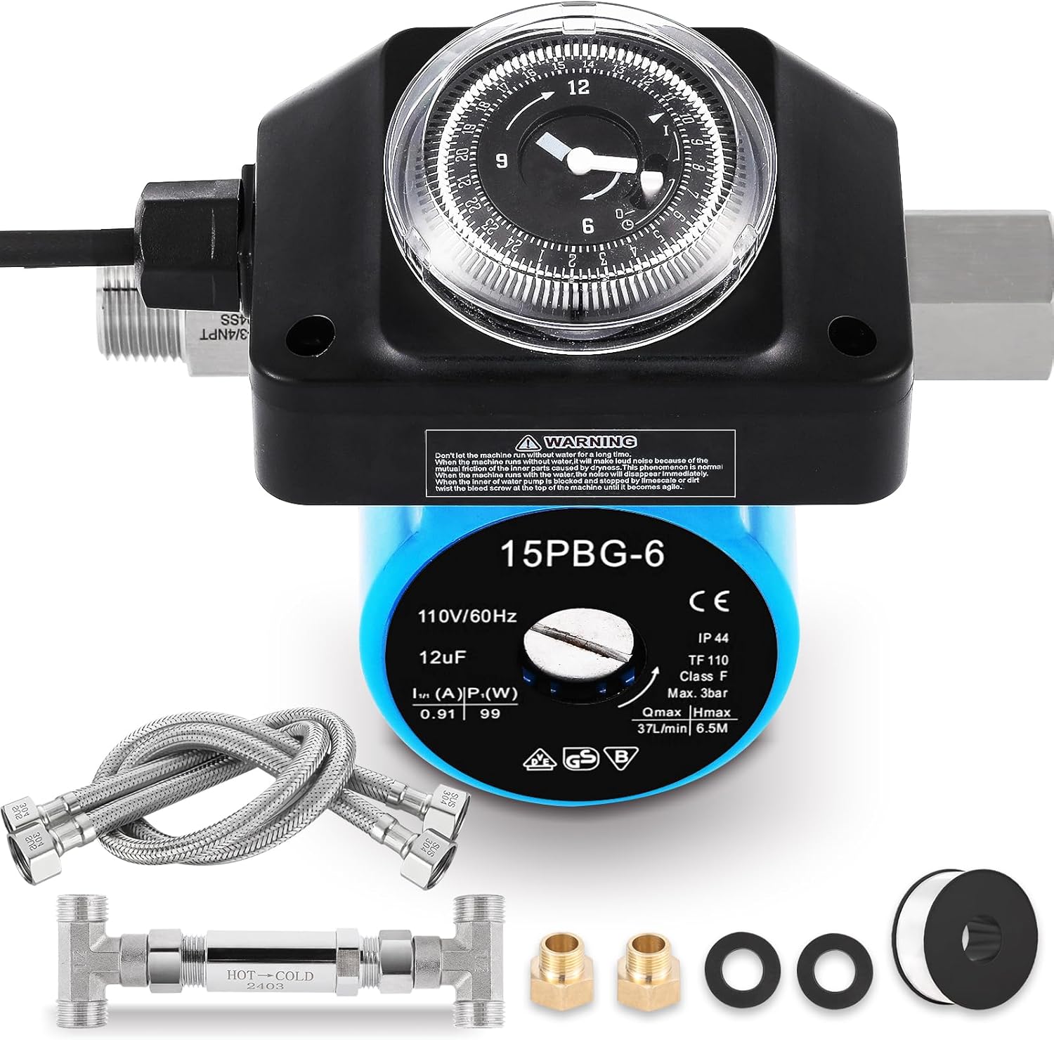Instant Hot Water Recirculating Pump Kit with 304 Stainless Steel Sensor Valve for Tank Water Heaters Recirculating System with Timer 20'' PEX Flex Hoses Extremely Quiet Energy Saving