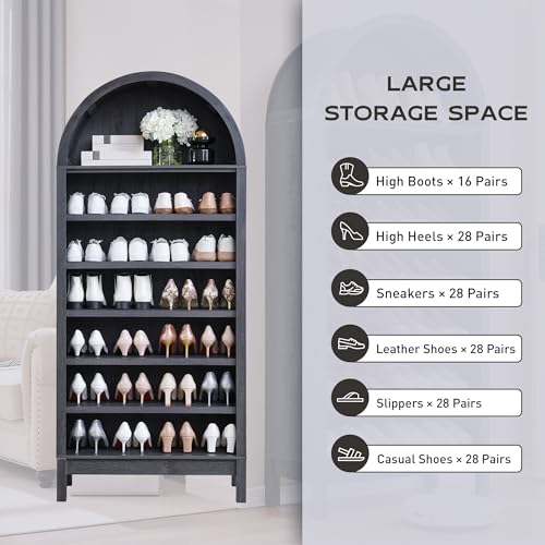 71" Tall Arched Bookshelf, 7 Tiers Arch Bookcase with Storage, Modern Farmhouse Book Shelf with Adjustable Shelves, Wood Bookshelf w/Open Display Shelves for Living Room, Office (Natural)