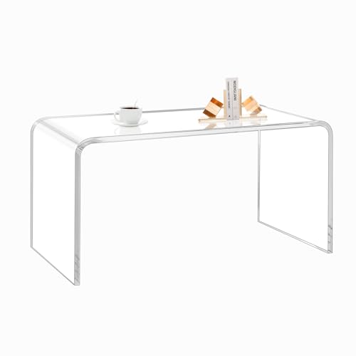 Acrylic Coffee Table, 44" L x 16" W x 16" Hx 4/5'' Thick Rectangle Clear Coffee Table, Modern Lucite Coffee Table Acrylic Furniture, Waterfall Coffee Table for Living Room, Office and Bedroom