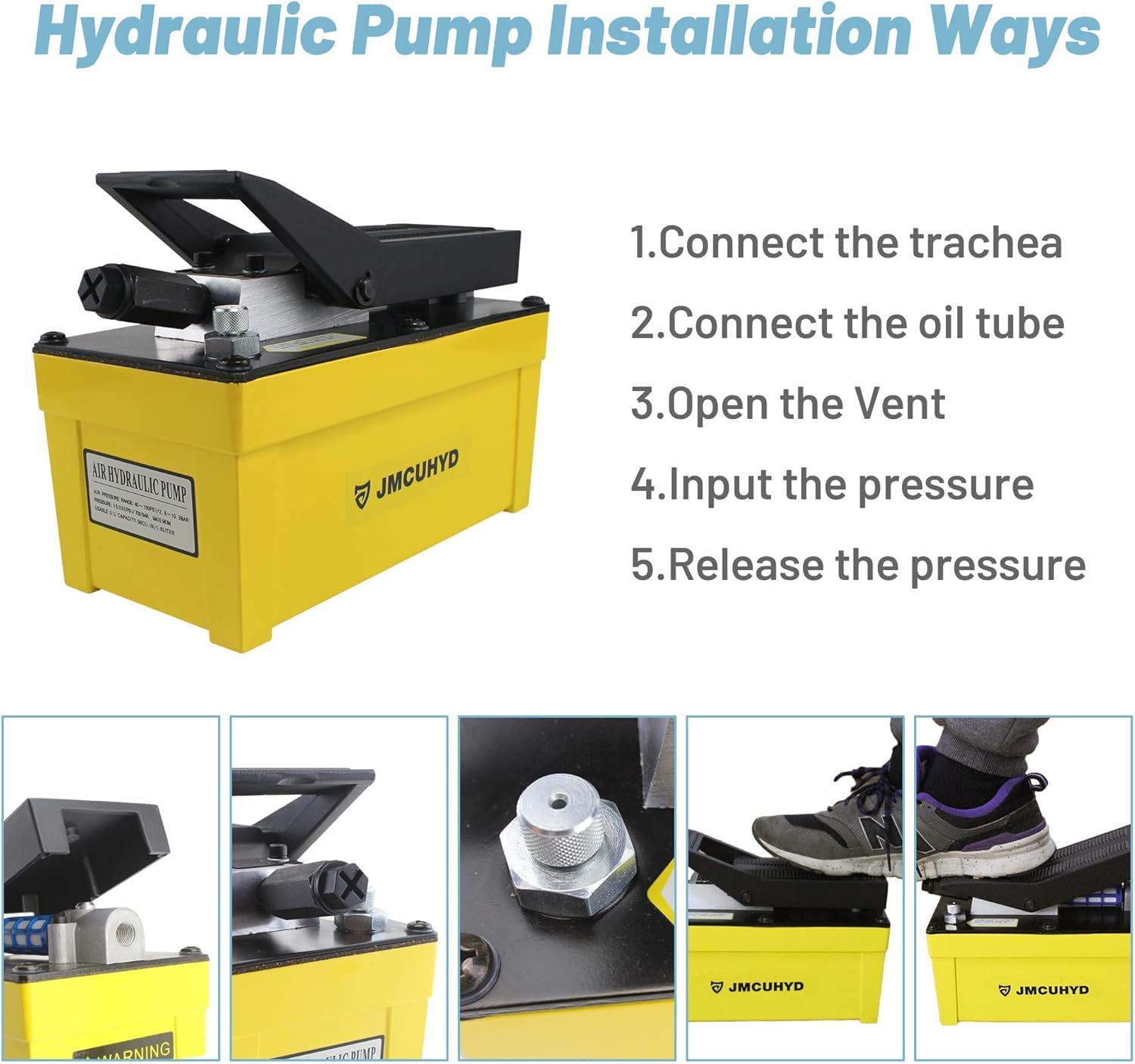 JMCUHYD 10,000 PSI Air Hydraulic Pump Foot Operated for Hydraulic Press, Hydraulic Hose Crimper and Hydraulic Ram/Jack