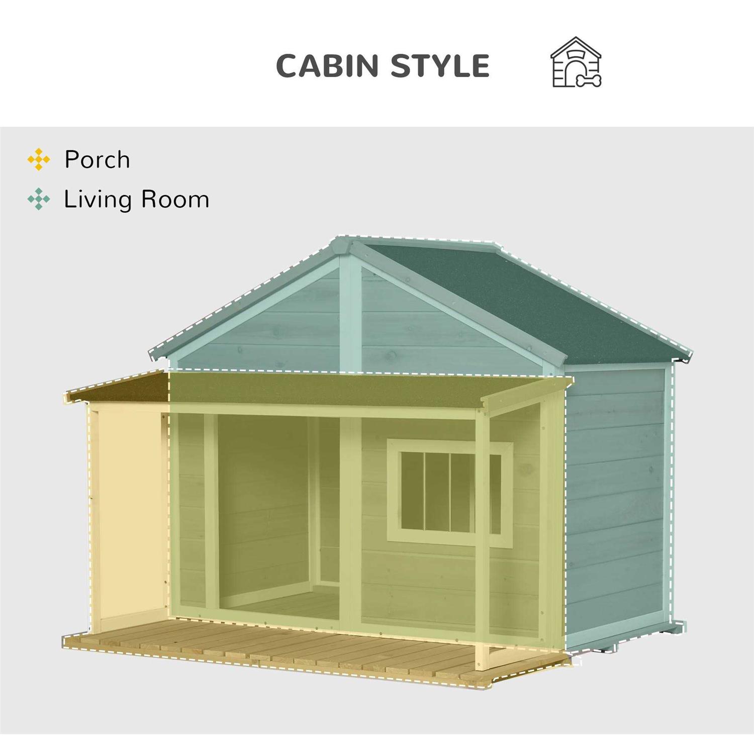 PawHut Outdoor Dog House Cabin Style Wooden Raised Pet Kennel with Asphalt Roof - Pet Supplies online store