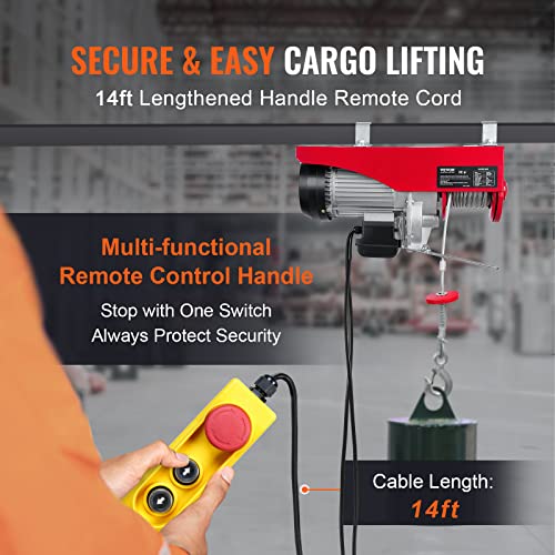 VEVOR 14ft 1320lbs Electric Hoist, 110v Electric Hoist 40ft/20ft Lifting Height for Garage Warehouse Factory