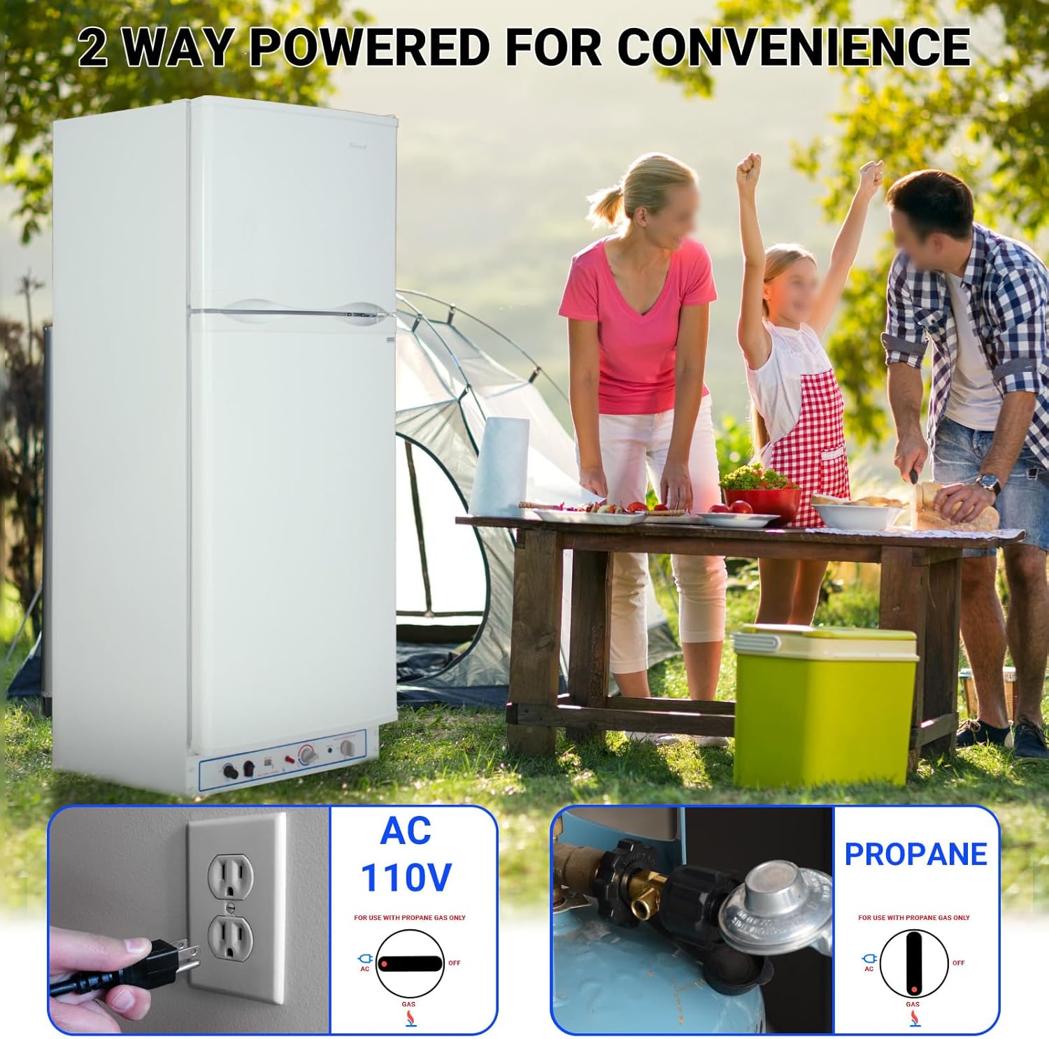 Smad 9.3 cu.ft Propane Refrigerator, Off Grid Propane Refrigerator with Freezer, 110V/Propane Fridge Freezer, Gas Fridge for Garage,RV,Food Truck,Chalets Use