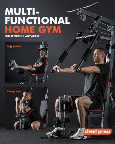Mikolo Home Gym, Workout Station with 150LBS Weight Stack, Multifunctional Home Gym Equipment, Exercise Equipment for Full Body Strength Training