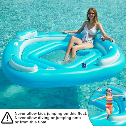 Jasonwell Floating Island Pool Float - Inflatable 4-Person Swimming Pool Lounger Raft River Lake Floaties Relaxation Water Floats with Cupholders Big Multi Person Tropical Party Toys for Adults Kids