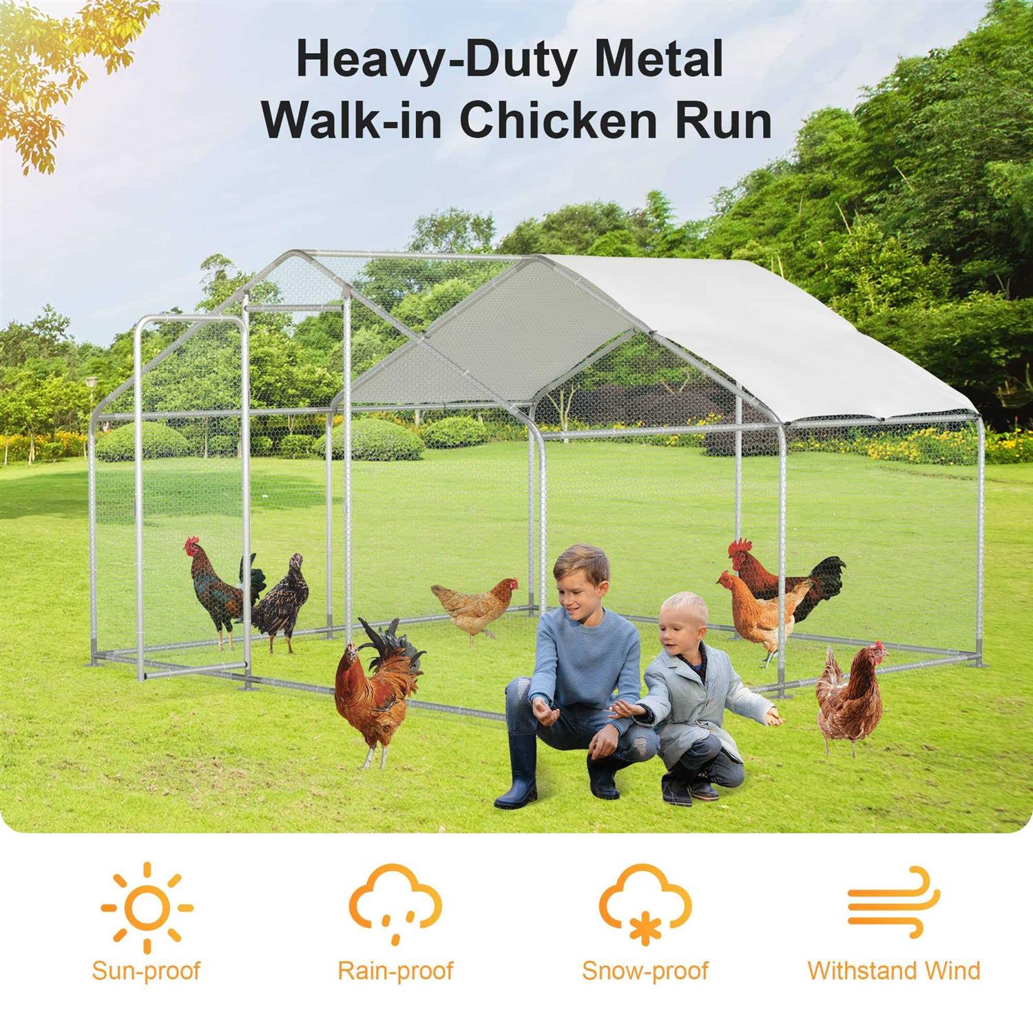 Morngardo Chicken Coop Large Metal Run for 20 Chickens Walk in Yard Poultry Cage Hen House with Waterproof Cover - Pet Supplies online store