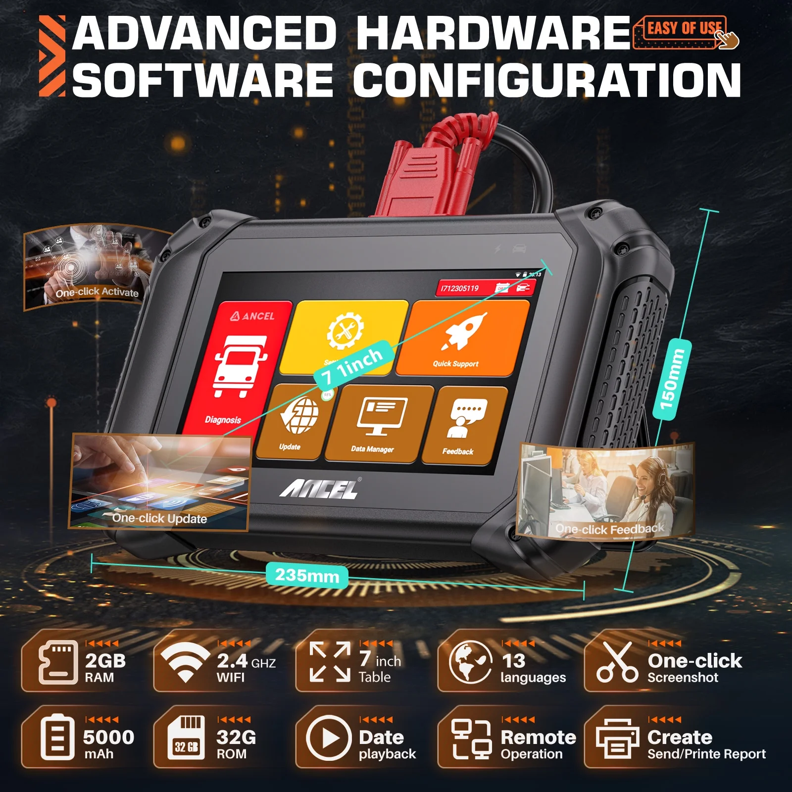 ANCEL V5 HD Diesel Truck Bi-directional Diagnostic Scan Tool Heavy Duty Truck All System Scanner 40+ Maintenance Reset DPF Regen ECU Coding OBD2 2 IN 1 Code Reader for 24V Truck 12V Cars Scan Tablet