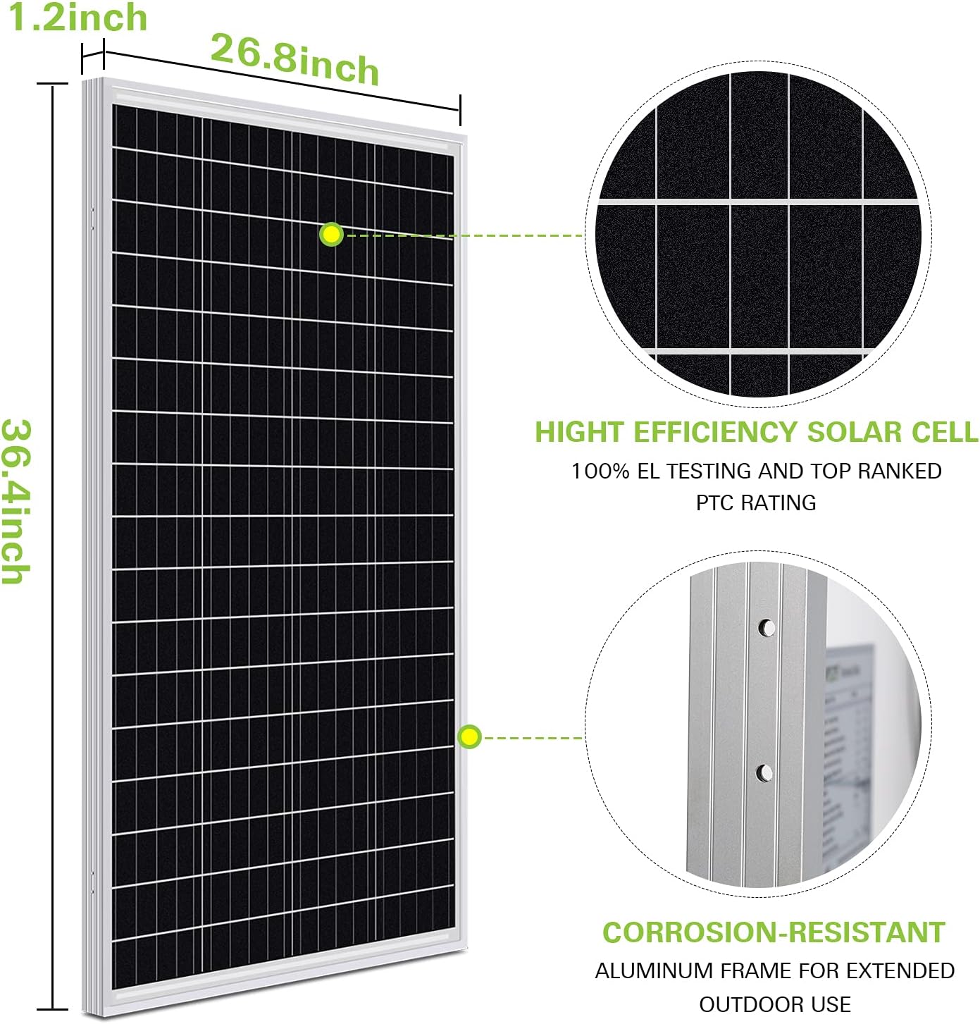 WEIZE 100 Watt 12 Volt Solar Panel Starter Kit, High Efficiency Monocrystalline PV Module for Home, Camping, Boat, Caravan, RV and Other Off Grid Applications