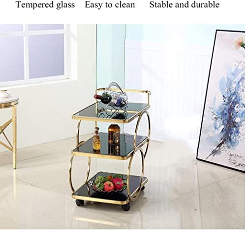Bar Cart - Rolling Kitchen Carts for Home Hotel, Drinks Trolley Delivery Car Tempered Glass Wine Cart Mobile Dining Car Ring Design Stainless Steel(Stainless Steel)