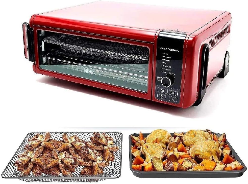 Ninja SP101 Foodi 8-in-1 Air Fry Large Toaster Oven Flip-Away for Storage Dehydrate Keep Warm 1800w XL Capacity (Renewed) RED