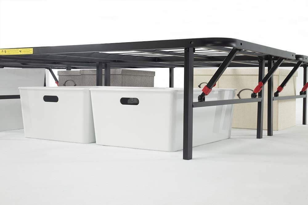Foldable Metal Platform Bed Frame with Tool Free Setup 14 Inches High  Queen Black