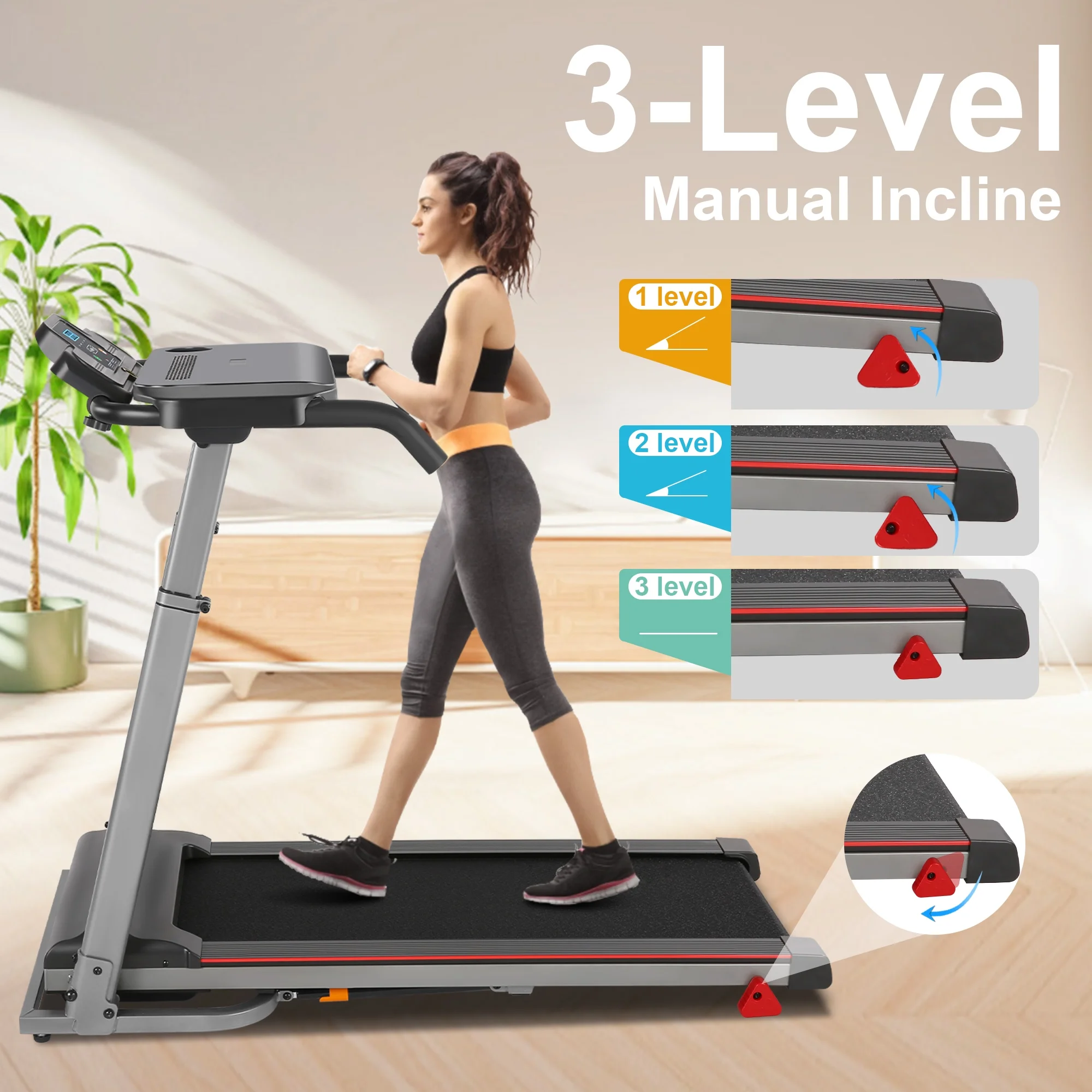 300Lbs Treadmill with Desk - 2.5 HP Portable Folding Treadmill for Home, Running Machine with Incline（Gray）