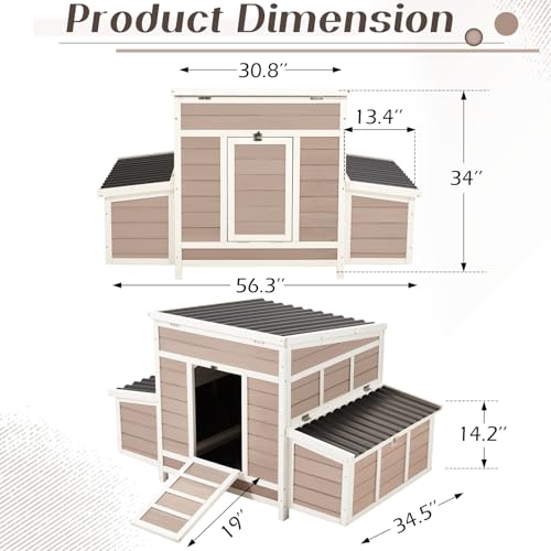 AECOJOY Chicken Coop, 56" Large Wooden Chicken Hutch with 6 Nesting Boxes, Outdoor Hen House Chicken Cage