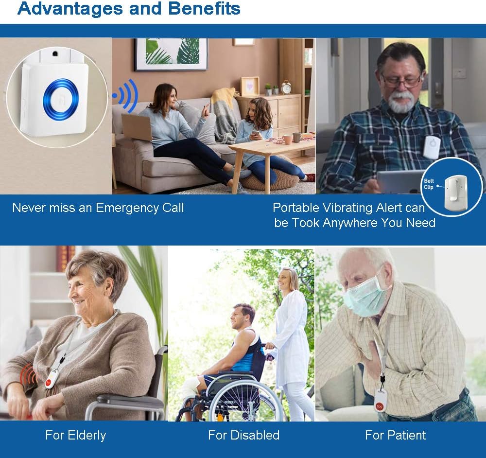 Caregiver Pager Wireless Motion Sensor Alert Room Bed Alarm and Fall Prevention for Elderly Dementia Patients (3Receivers+2Sensor)