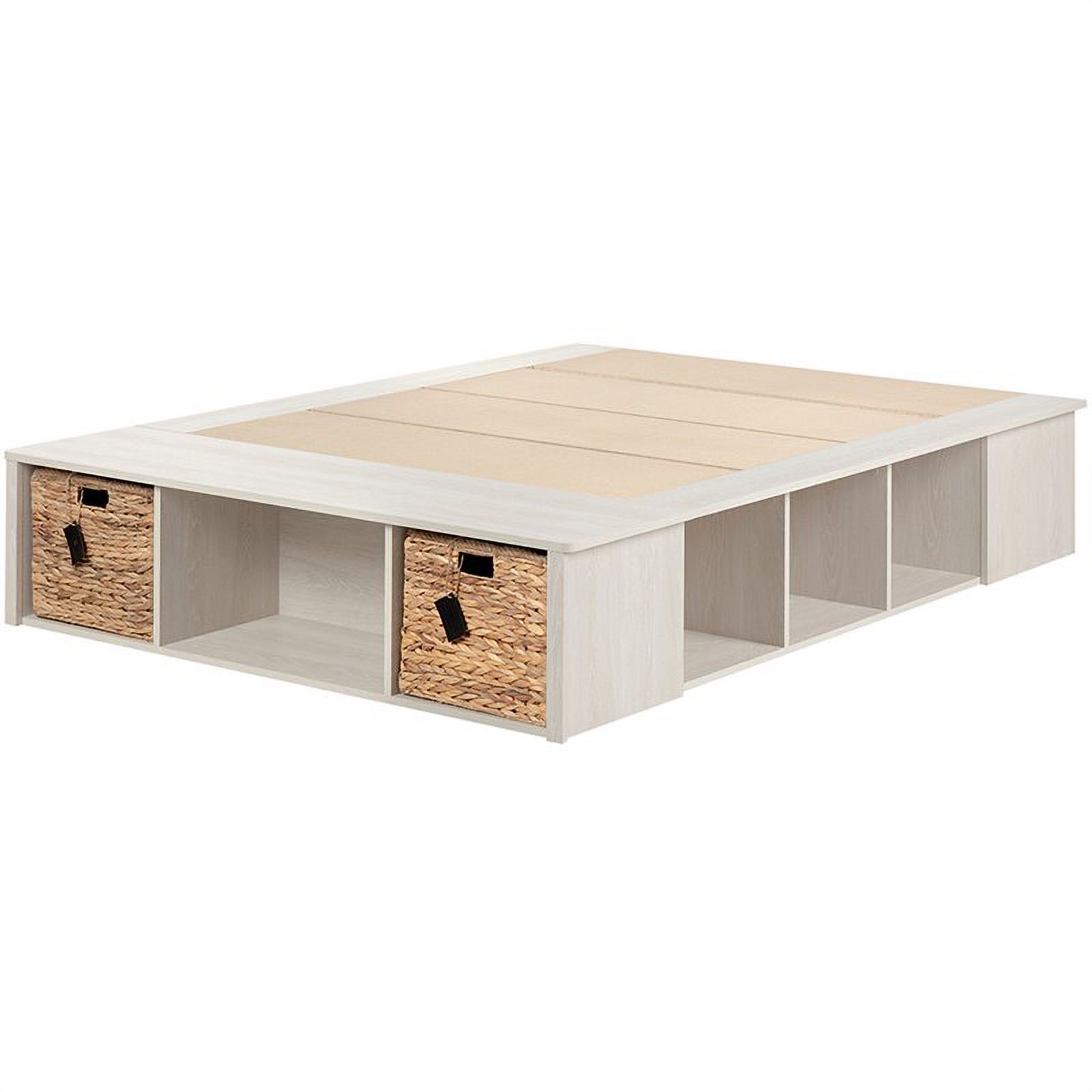 Bowery Hill Modern Wood/Rattan Full Storage Platform Bed in Winter Oak