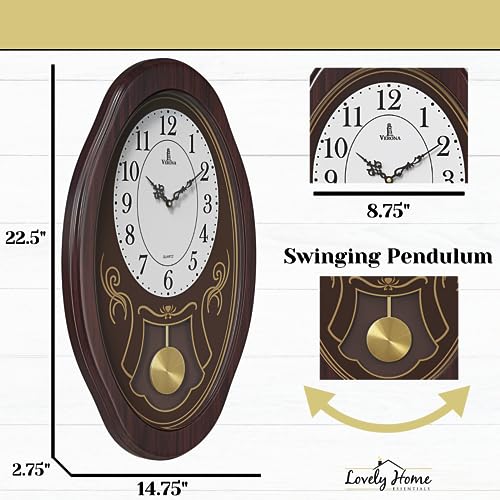 Pendulum Wall Clock Battery Operated - Hanging Grandfather Wall Clock with Pendulum - Quiet Wood Pendulum Clock - Wooden Wall Clock for Living Room Decor, Office & Home Décor Gift 27x11.5
