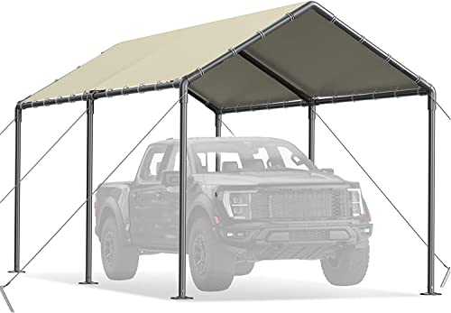 Grezone 10 x 20ft Heavy Duty Carport,Portable Car Tent Garage,All Season UV Resistant Car Canopy for Auto,Truck,Boat,Car (beige)