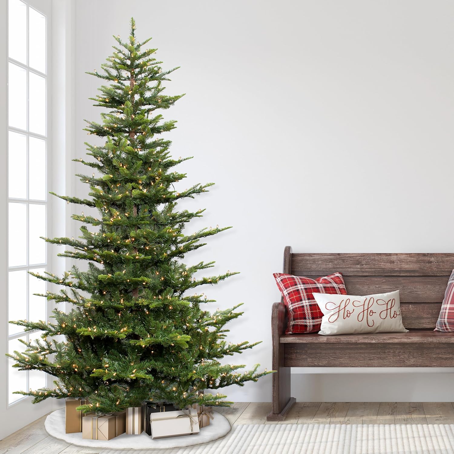 Puleo International 7.5 Foot Pre-Lit Aspen Fir Artificial Christmas Tree with 700 UL Listed Clear Lights Green