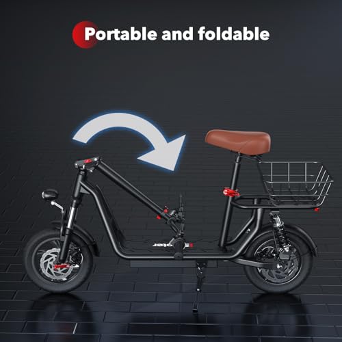 iScooter Electric Scooter with Seat, 37/21 Miles Long Range & 28/19/15.6 MPH Top Speed, 14"/12"/10" Pneumatic Tire, Height Adjustable Seat & Handlebar, Dual Suspensions Commuting Scooter with Basket