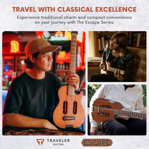 Traveler Guitar Escape Mark III Black Satin Acoustic Guitar | Small Acoustic Travel Guitar with Built-in Headphone Amp | Full 25.5" Scale Portable Headless Guitar | Mini Guitar with Custom Gig Bag