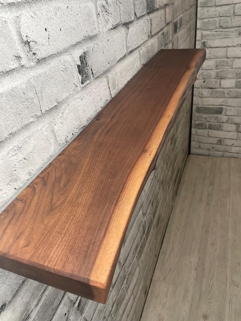 Live Edge Walnut Floating Shelf Kitchen Shelves Bathroom Shelf Brackets