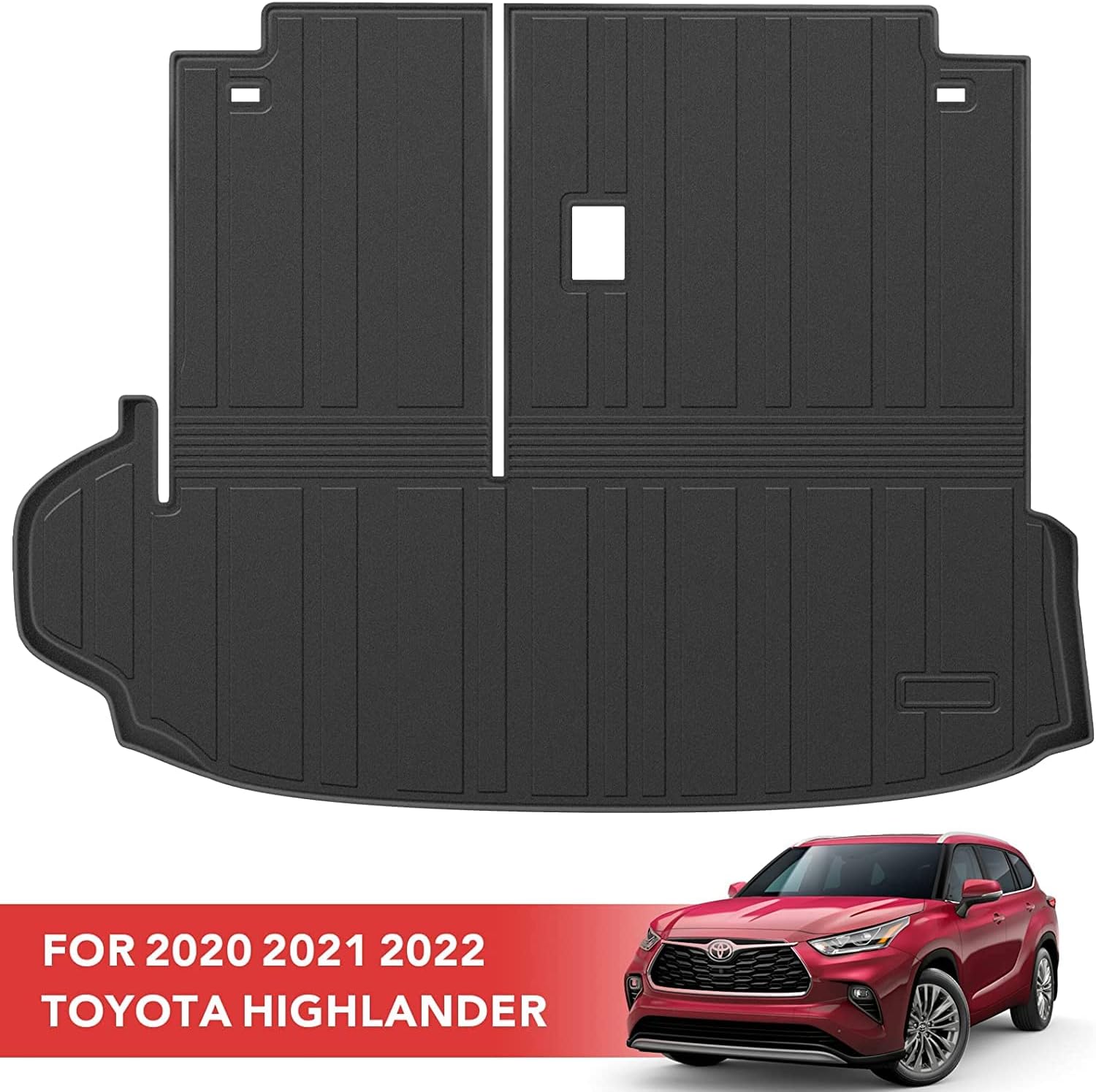 Cargo Trunk Mat for 2020 2021 Toyota Highlander, Customed TPE All-Weather Rear Trunk Liner Accessories (Only Fit Without Subwoofer in Cargo Area) Pack of 2