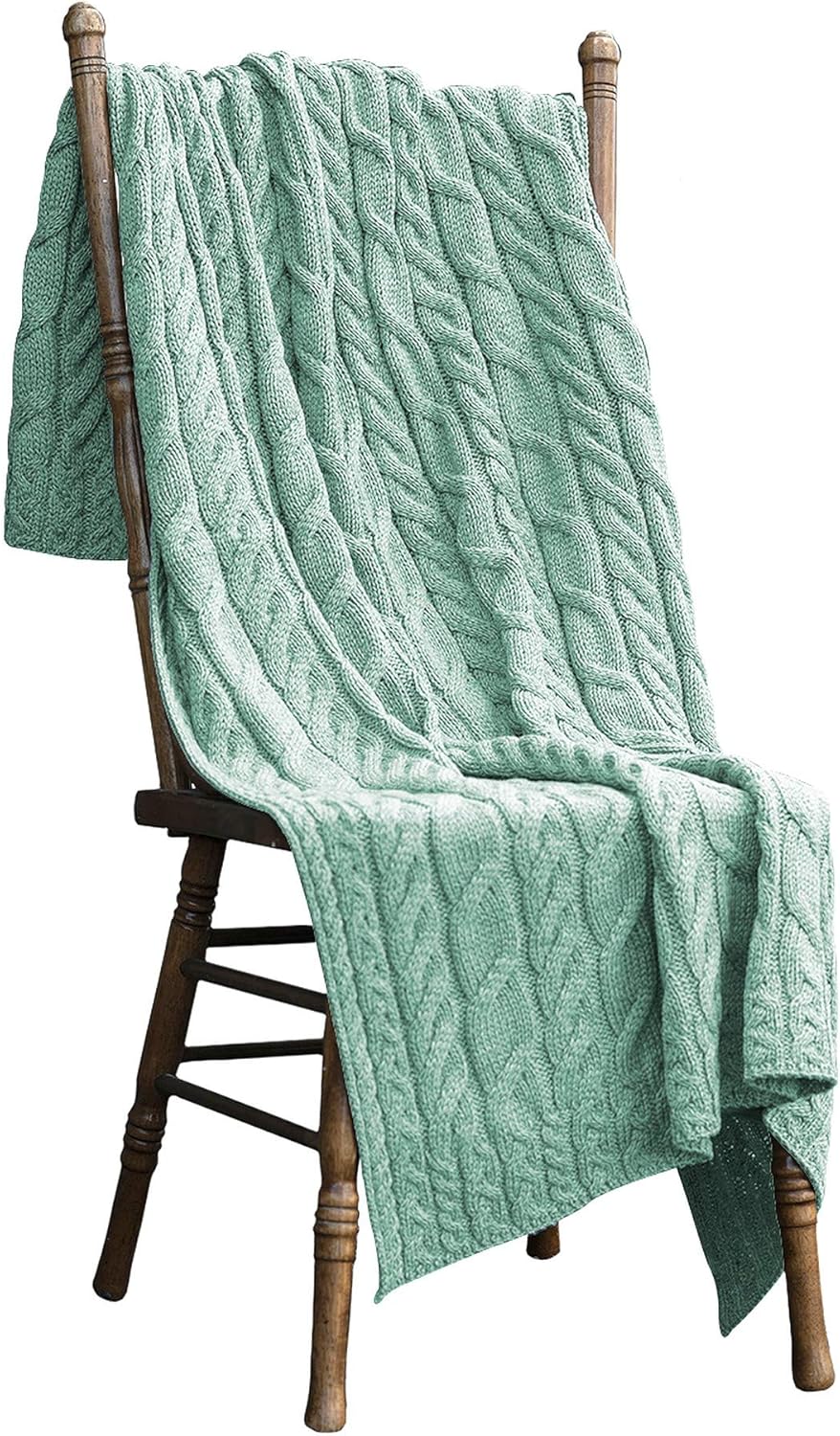 Irish Cable Knit Blanket SuperSoft Merino Wool Throw Made in Ireland 40 x 60