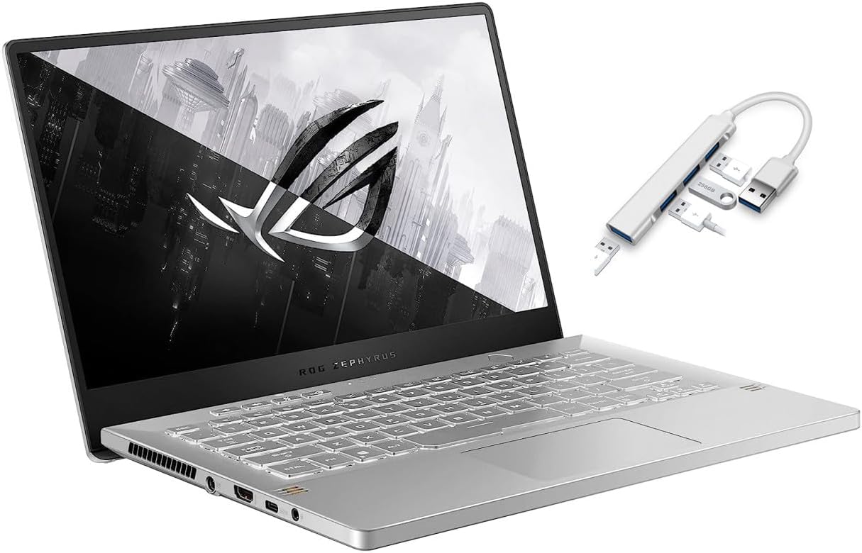 Asus ROG Zephyrus 14"" FHD 144Hz Gaming Laptop | AMD R7-5800HS Processor | NVIDIA GeForce RTX 3060 | 16GB RAM | 1024GB SSD | Backlit Keyboard | Windows 11 Home | Bundle with USB 3.0 Hub, White