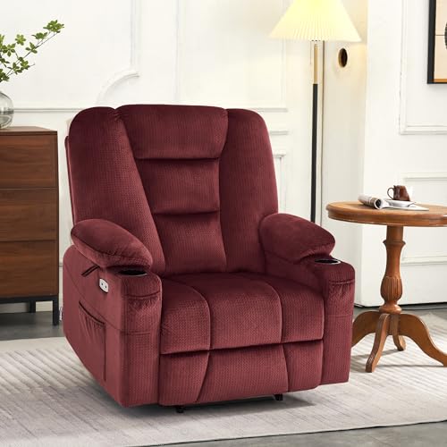 MCombo Small Power Lift Recliner Chair with Massage and Heat for Petite People, Cup Holders, USB Ports, Side Pockets, Fabric 7569 (Small-Regular, Brown)