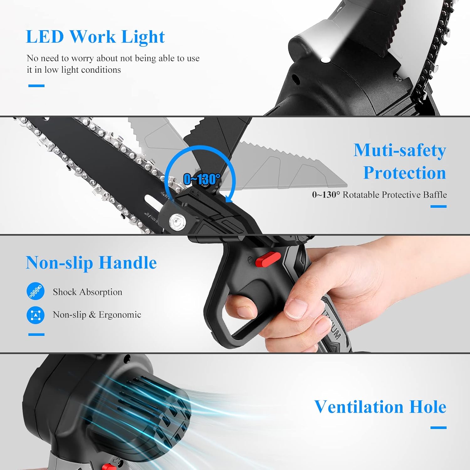 6-Inch Mini Chainsaw with Safety Lock LED light 24V Lithium Battery Cordless Electric Chainsaw Lightweight 2 Batteries and Chains Pruning Shears Chain Saw Pack of 2