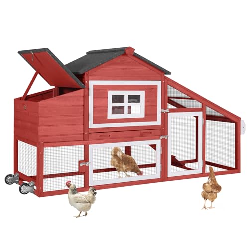 Aivituvin Chicken Coop Mobile Hen Coop, Large Poultry Cage with Wheels Outdoor Backyard Chicken House