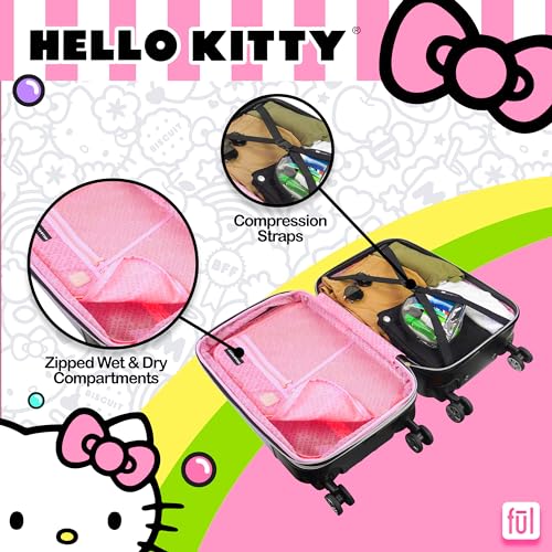 FUL Hello Kitty 21 Inch Carry On Luggage, Molded Hardshell Rolling Suitcase with Spinner Wheels, Black