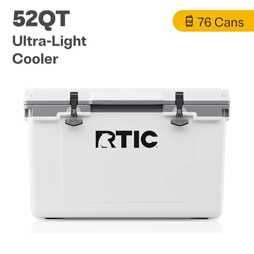 RTIC Ultra-Light 52 quart Hard Cooler Insulated Portable Ice Chest Box for Beach, Drink, Beverage, Camping, Picnic, Fishing, Boat, Barbecue, 30% Lighter Than Rotomolded Coolers