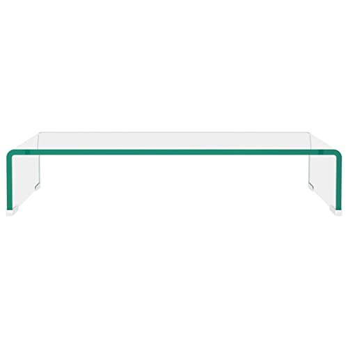 TV Stand/Monitor Riser Glass Clear 23.6"x9.8"x4.3",Glass TV Stand for Monitors and TVs Clear Tempered Glass Shelf for Desktops, Laptops, and Gaming Consoles Modern TV Unit with Riser for Improved View