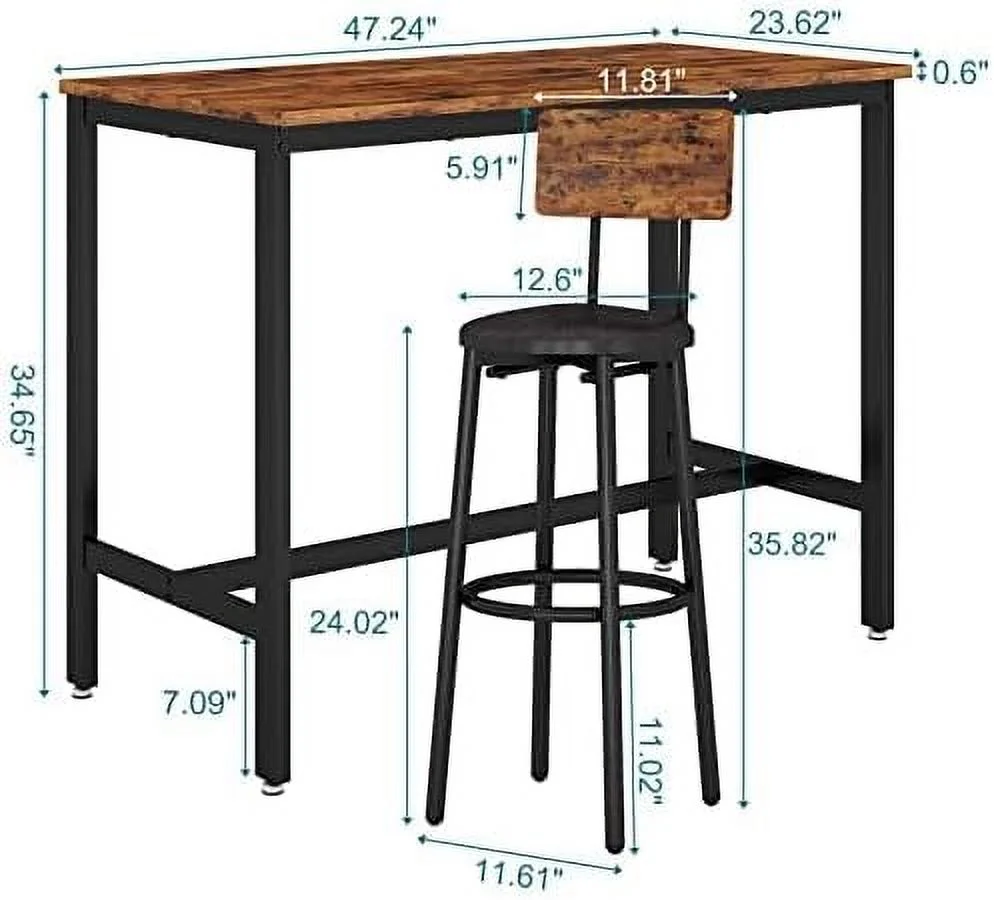 TJUNBOLIFE 3 Piece  Table Set  2-Tier Round Pub Dining Set Wooden Bistro Table with 2 PU upholstered Stools Counter Height Kitchen Table Set for Breakfast Nook  Restaurant  Small Space(Gr