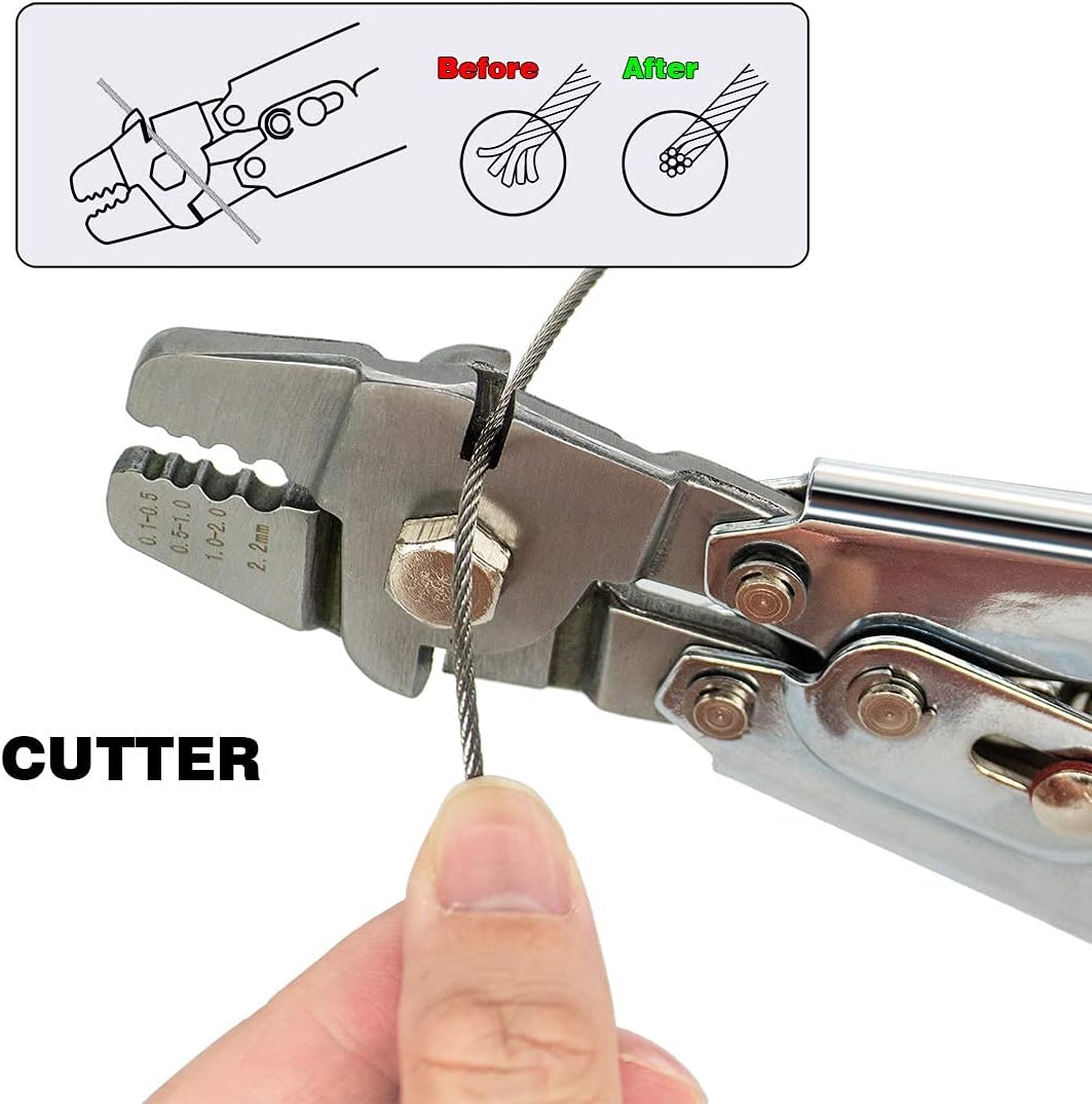 Sanuke Wire Rope Crimping Swaging Tool Cable Crimps up to 2.2mm(2/32inch) with 160pcs 4sizes Aluminum Double Barrel Ferrule Crimping Loop Sleeve and 10pcs Stainless Steel Thimble Assortment Kit Pack of 2