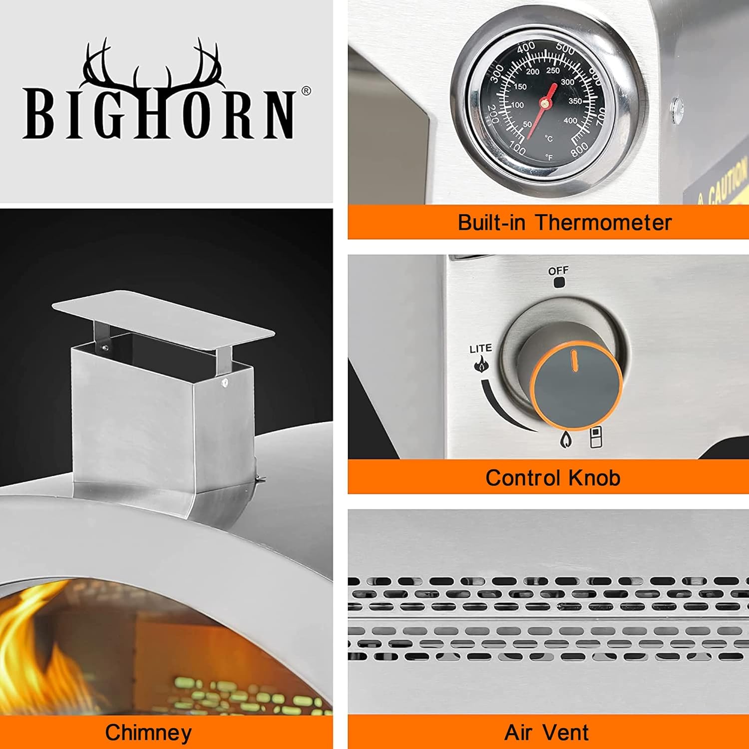 BIG HORN OUTDOORS Gas Pizza Oven Countertop Stainless Steel Propane Pizza Oven with 13" Pizza Stone & Foldable Pizza Peel