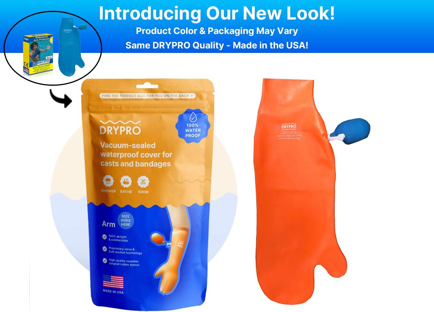 DryPro Waterproof Vacuum Sealed Full Leg Cast Cover, X-Small