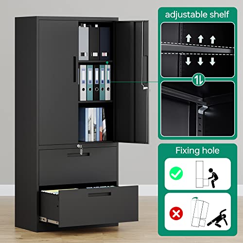 Letaya Metal Storage Cabinets for Home Office,File Cabinet with Adjust Shelves and Lock,2 Drawers Filing Cabinets-Hang Legal/Letter/A4/F4 Size Filing-Black