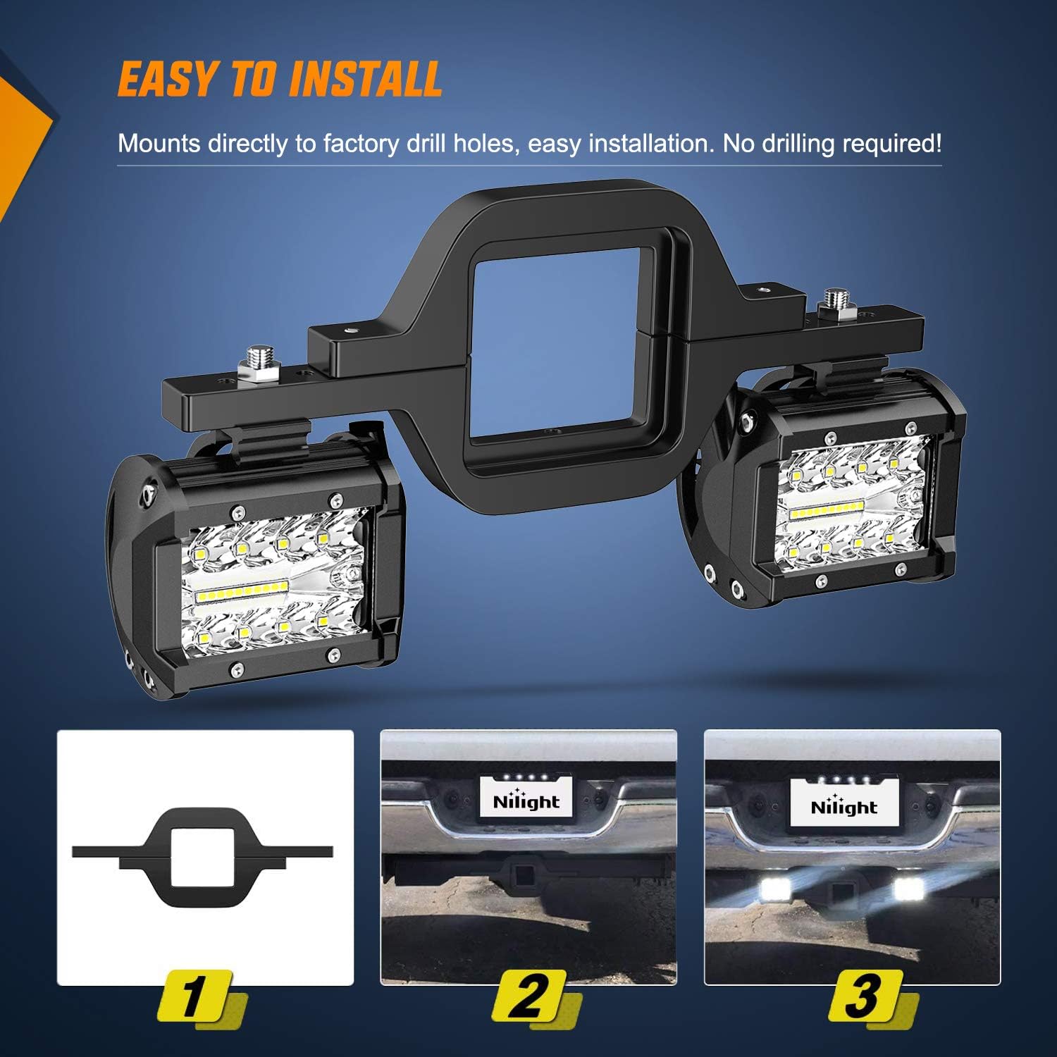 Nilight 2 PCS 4 Inch 60W Led Pods with 2.5 Inch Tow Hitch Mounting Brackets LED Backup Reverse Lights Rear Search Lighting Led Light Bar for Pickup ATV SUV Truck Trailer Boat