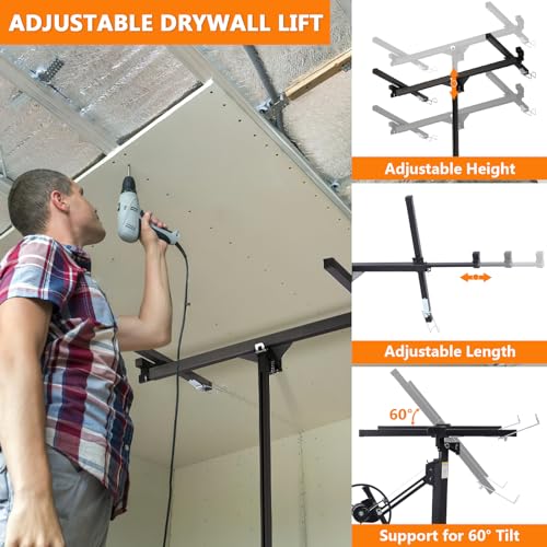 Drywall Lift 11FT, 150LBS Heavy Duty Sheetrock Lift, Drywall Lift Panel Hoist, 360° Adjustable Drywall Jack Lift for Ceiling, Drywall Lifter for Home Improvement, Classic Black