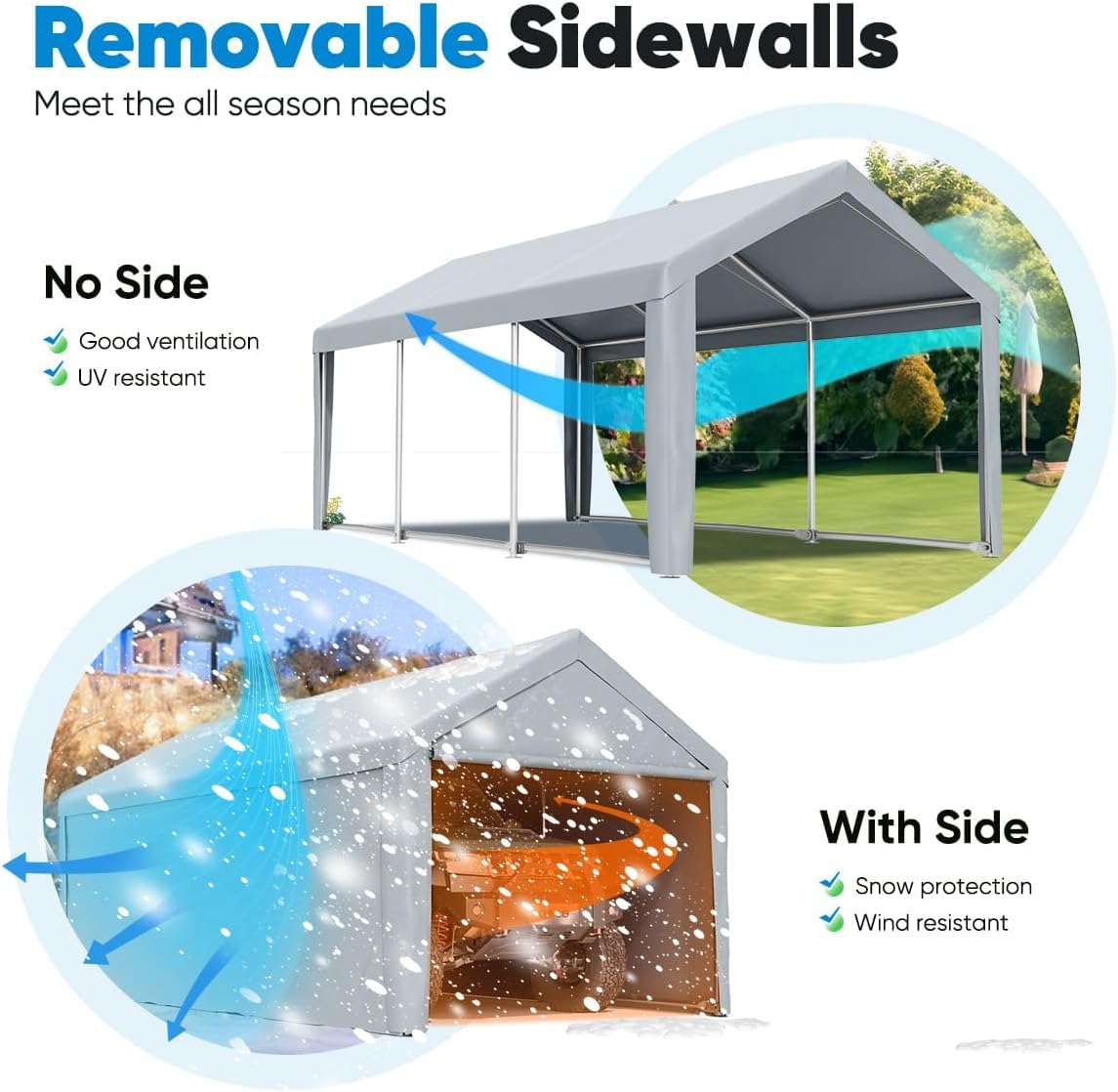Quictent 10’x20’ Heavy Duty Carport Car Canopy Galvanized Car Shelter Boat Shelter with Reinforced Steel Cables and Ground Bars-Silver Gray