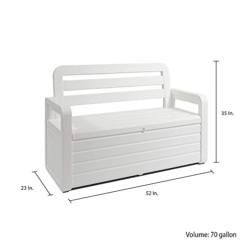 Foreverspring UV Weather Resilient Lockable Box Chest Bench for Outdoor Pool Patio Furniture and Deck Storage Bin, 70 Gallon, White
