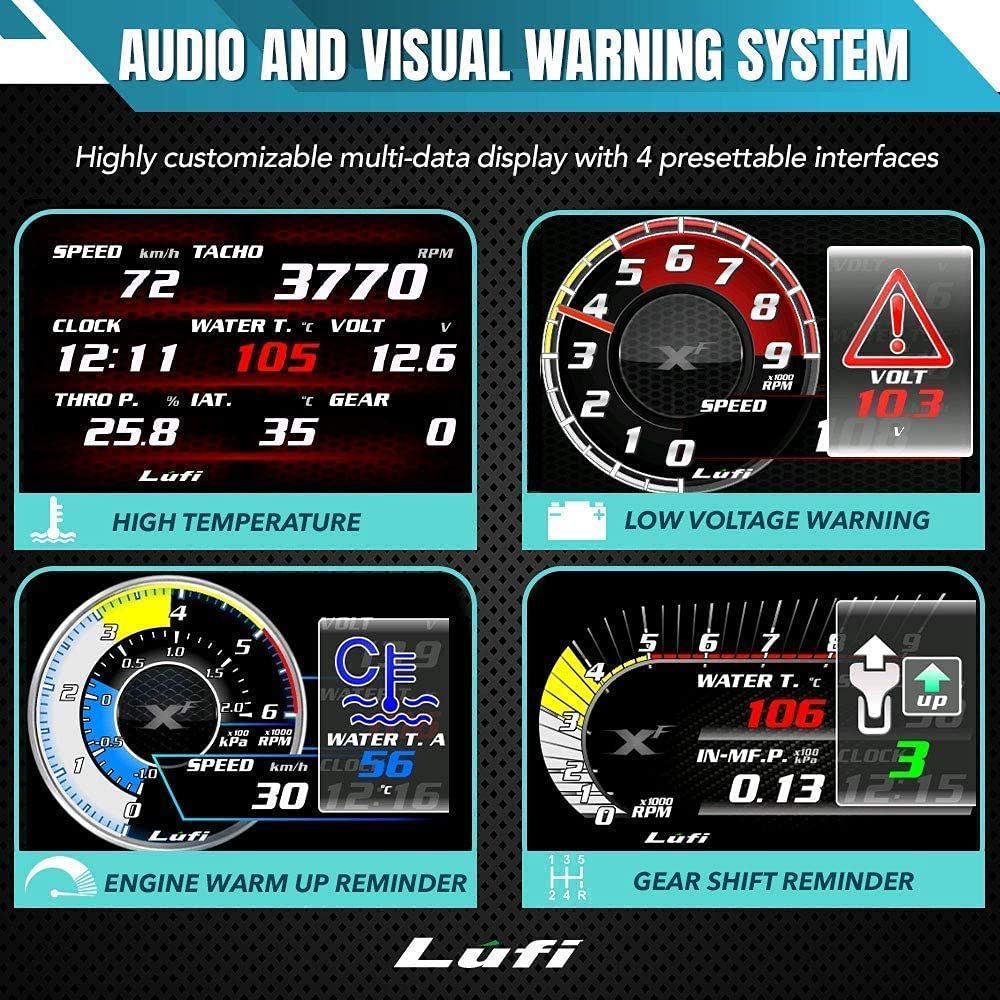 Lufi XF Revolution OBD2 Gauge Display, Multi-Data Monitor, Head Up Display, Highly Customizable, Accurate and Fast Response [for Cars 2009 and After]