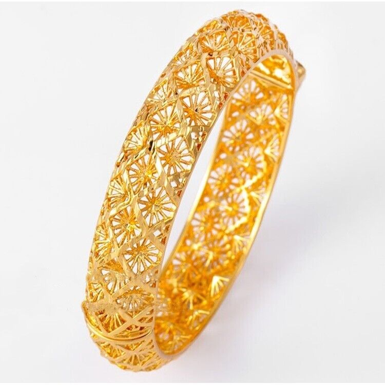 18k Gold Filled Over Silver Womens Italian Cut Opening 7" Bangle Bracelet