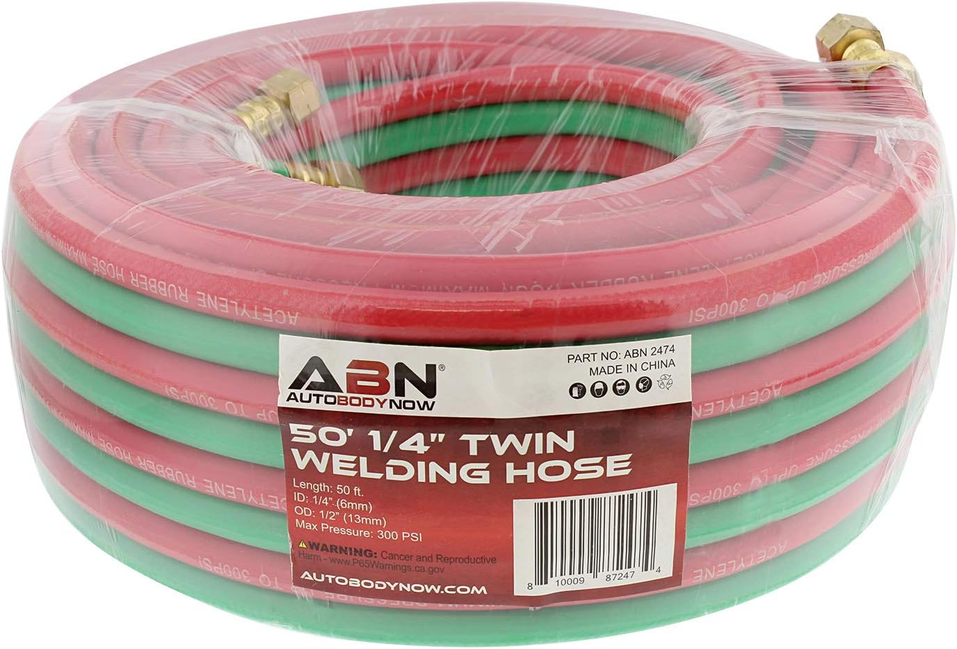 ABN Oxygen Acetylene Hose 1/4 Inch B Fittings Twin Welding Hose Oxy Acetylene Torch Hose Cutting Torch Hoses, 25 Foot