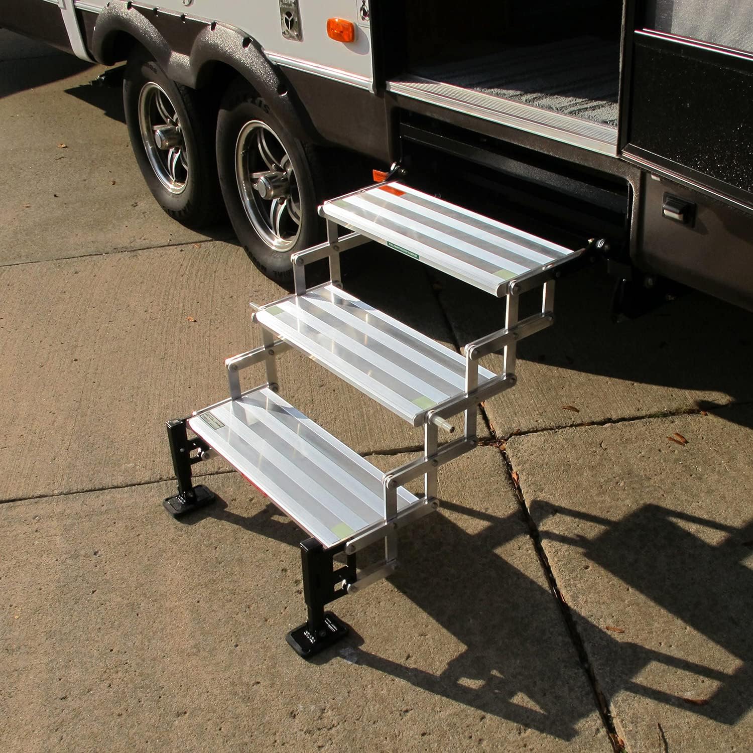 Torklift A8103 GlowStep Revolution Aluminum Bolt-On Folding Stairs with 3 Steps and All Terrain Height Adjustment for RVs and Campers, Silver